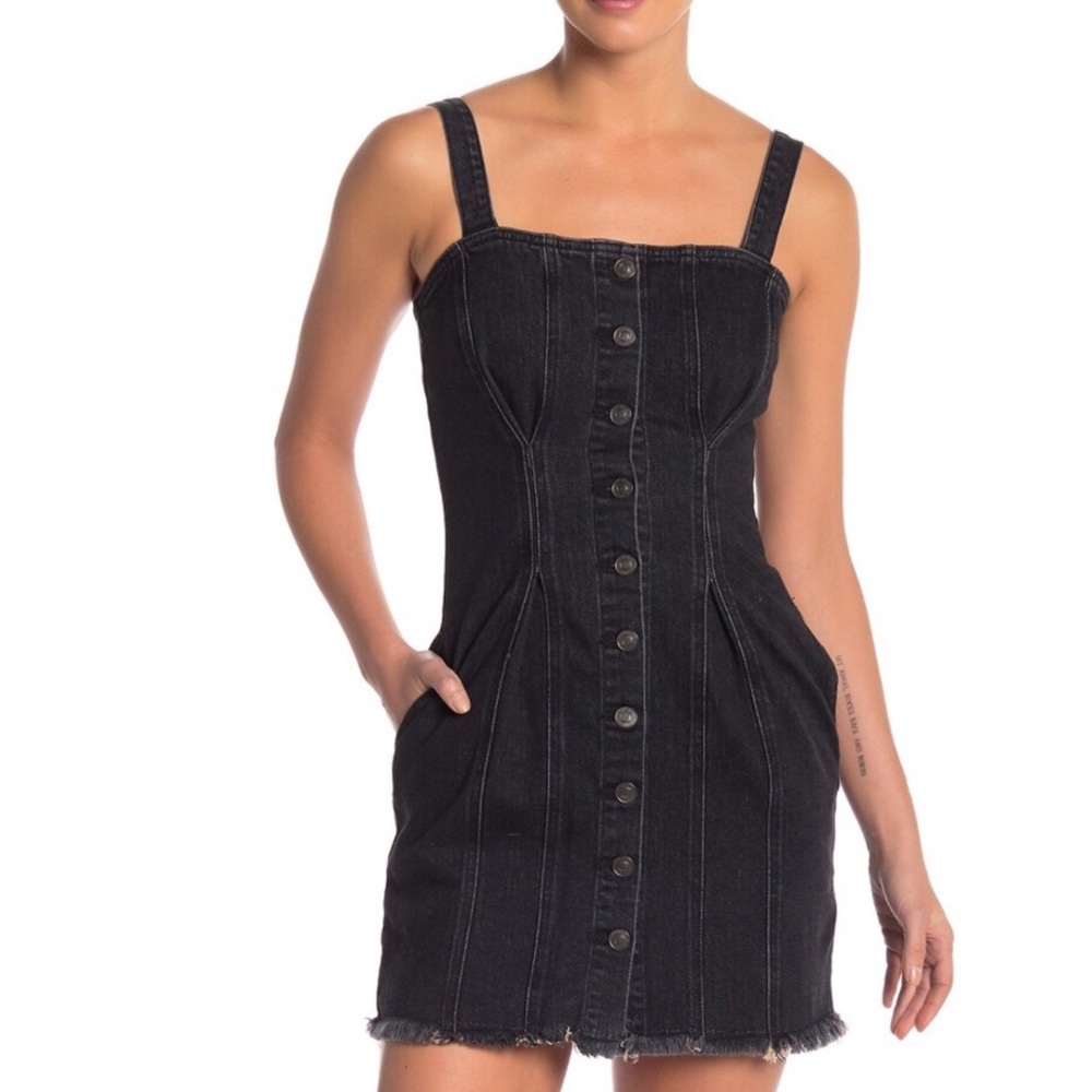 Current/Elliott Black Denim Corset Mini Dress S